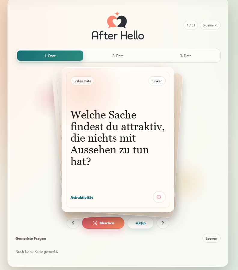 After Hello App mit erstem Date Kartenset