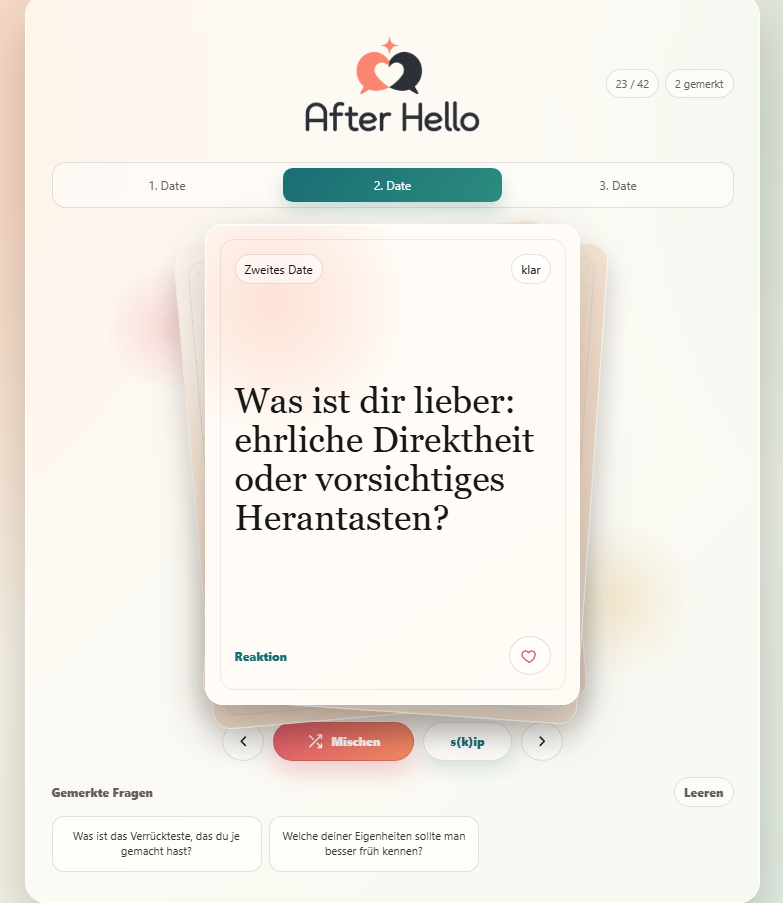 After Hello App mit zweitem Date Kartenset