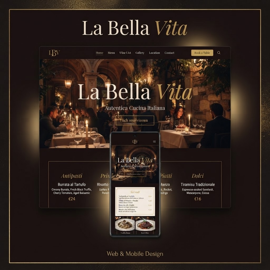 Restaurant-Website La Bella Vita als Web und Mobile Design