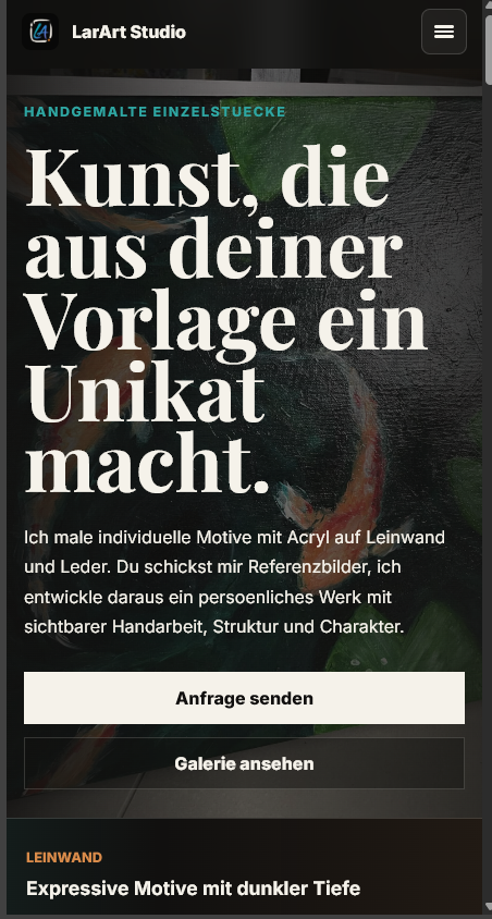 Mobile Ansicht der LarArt Studio Website